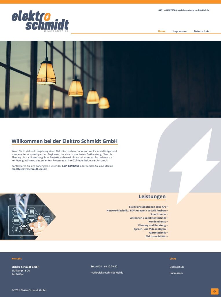 Ansicht der Webseite von Elektro Schmidt
