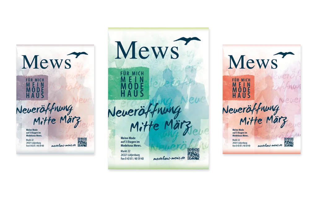 Flyer Anzeige Neueröffnung Modehaus Mews Gestaltung