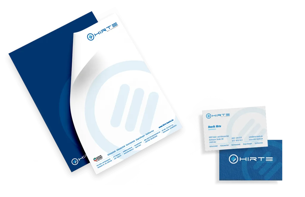media4motion Referenz HIRTE Klima- und Kältetechnik Briefpapier und Visitenkarte