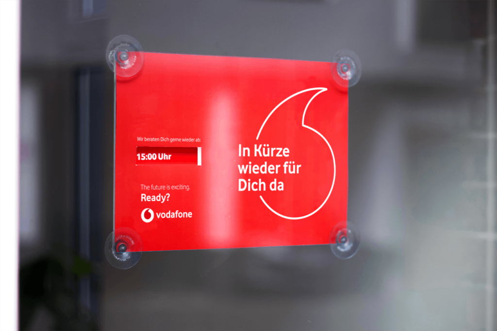 Pausenschild Vodafone Schild Türhänger Gestaltung