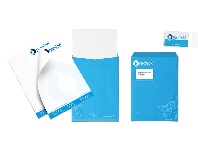 rudnicki Meisterbetrieb für Heizung und Sanitär – Visitenkarte, Briefpapier, Briefumschlag