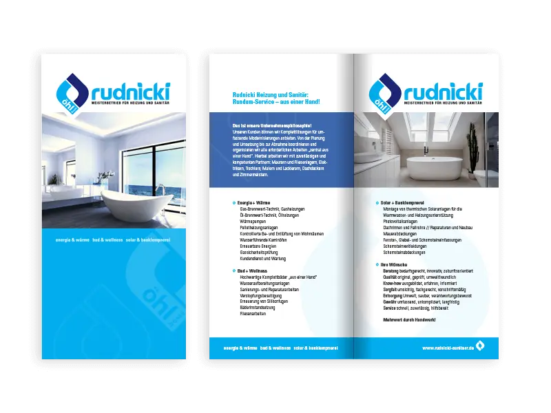 rudnicki Meisterbetrieb für Heizung und Sanitär – DIN lang Flyer, 4 Seiten