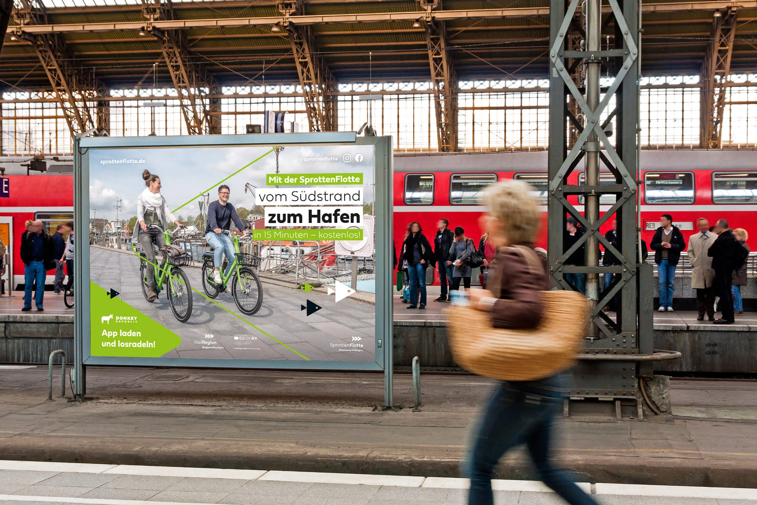 Visualisierung eines Großflächenplakates an einem Bahnsteig