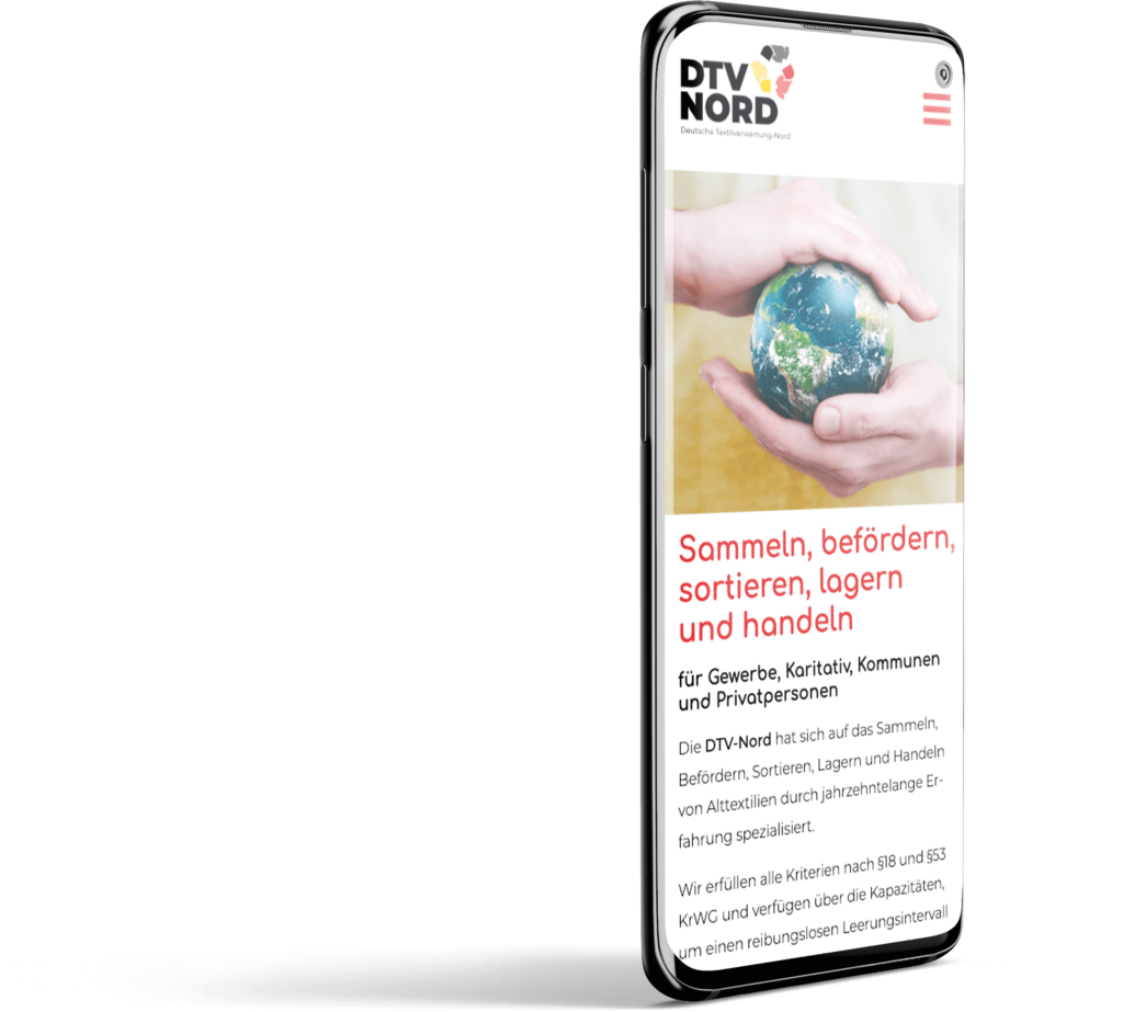 Screenshot mit Smartphone-Mockup der Seite DTV-Nord, mobil