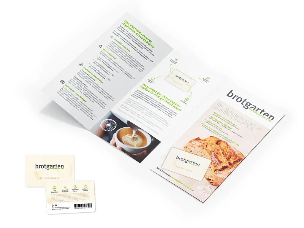 Ansicht des Kundenflyers und der Kundenkarte von Brotgarten