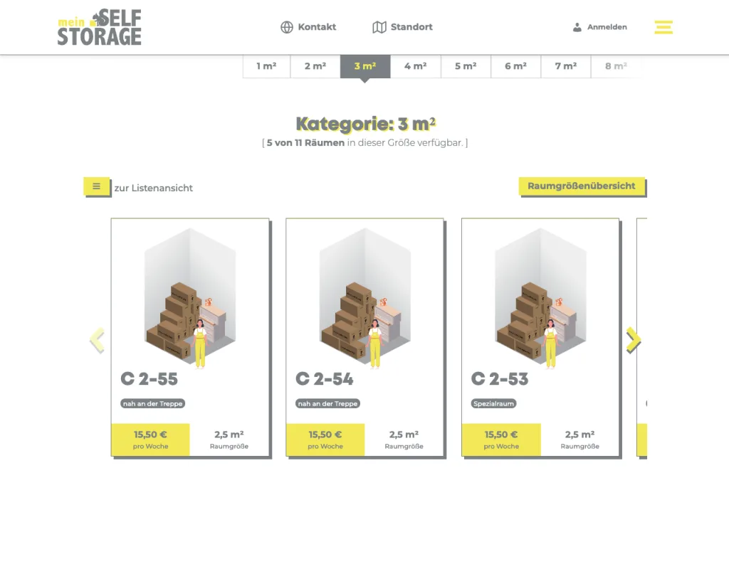 meinSelfstorage – Ansicht des Lagerbox-Kalkulators