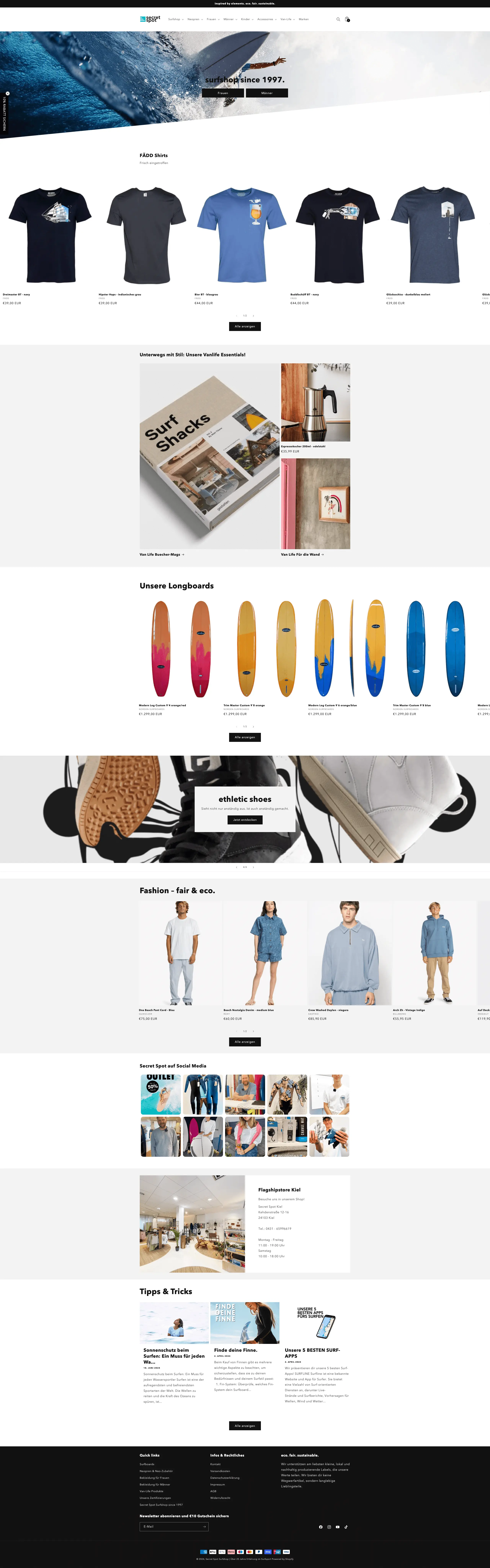 Desktop Vollbild-Screenshot der Shopify-Webseite secretspot.de, Browser-Mockup