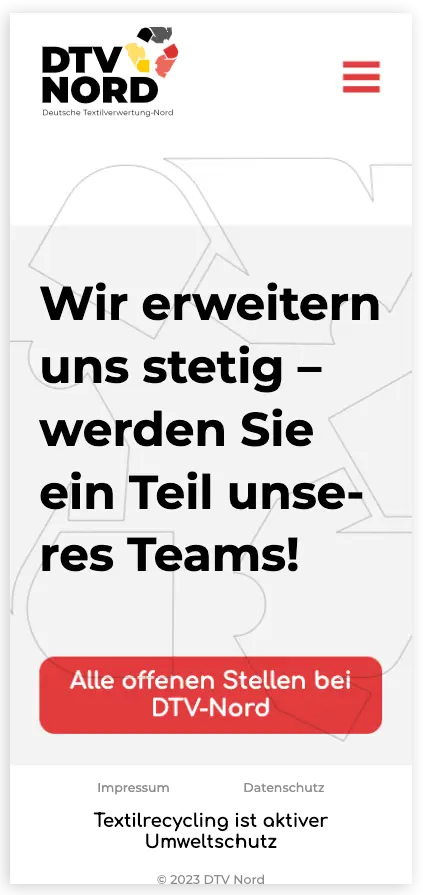 Screenshot der mobilen Ansicht von DTV-Nord.com, Job-Seite