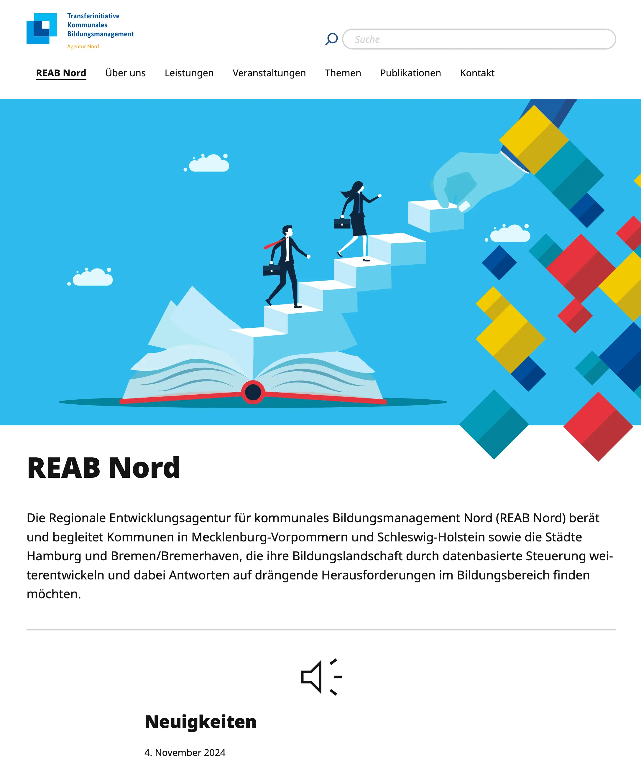 Webseite von REAB Nord, Ansicht der Startseite