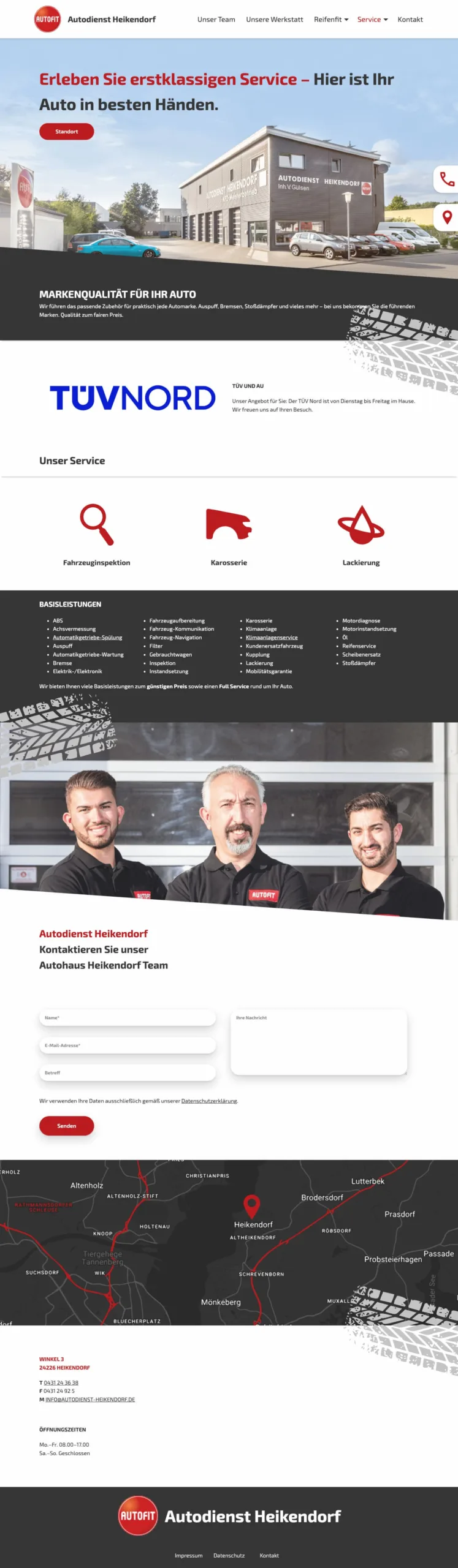 Vollbild-Screenshot der Webseite Autodienst-Heikendorf.de, Browser-Mockup