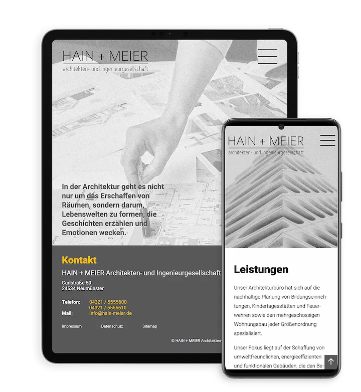 Screenshot Website Hain+Meier auf mobilen Endgeräten
