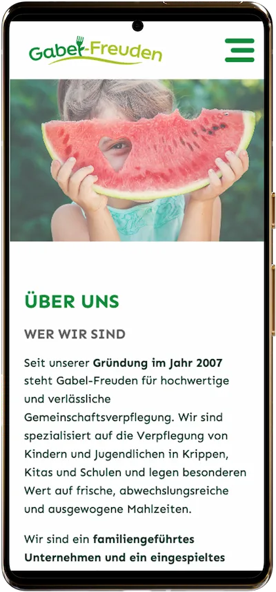 Screenshot der Gabel-Freuden-Webseite als Smartphone-Mockup dargestellt