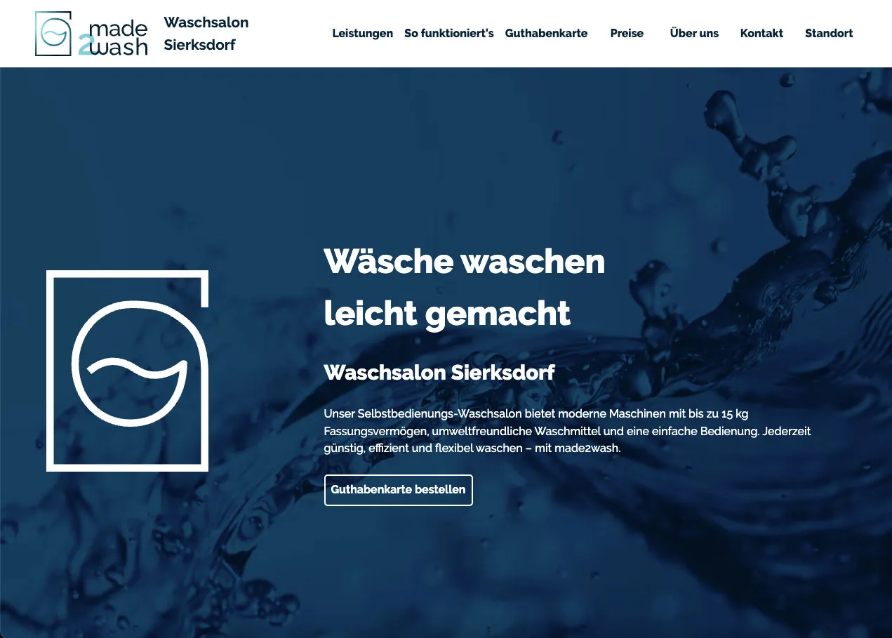 Webseiten-Screenshot made2wash.de im Browser-Mockup