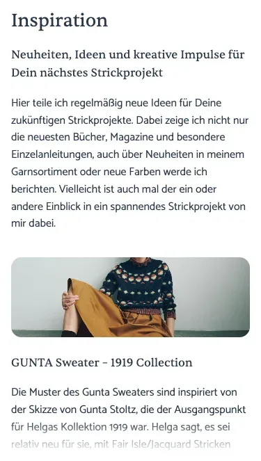 Webseiten-Screenshot von Nordgarn-Kiel, Ansicht der blog-ähnlichen Seite "Inspiration"