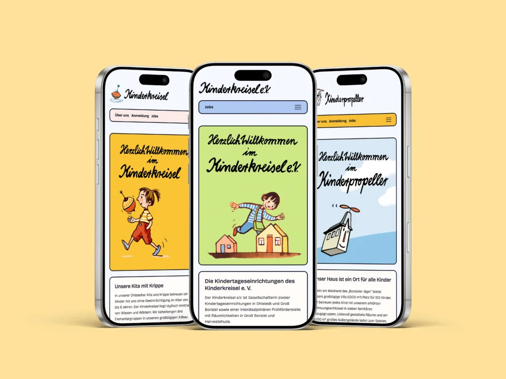 Kinderkreisel: Multisite: Abbildung von Kinderkreisel.de, kinderkreisel-ev.de und Kinderpropeller.de auf iPhones